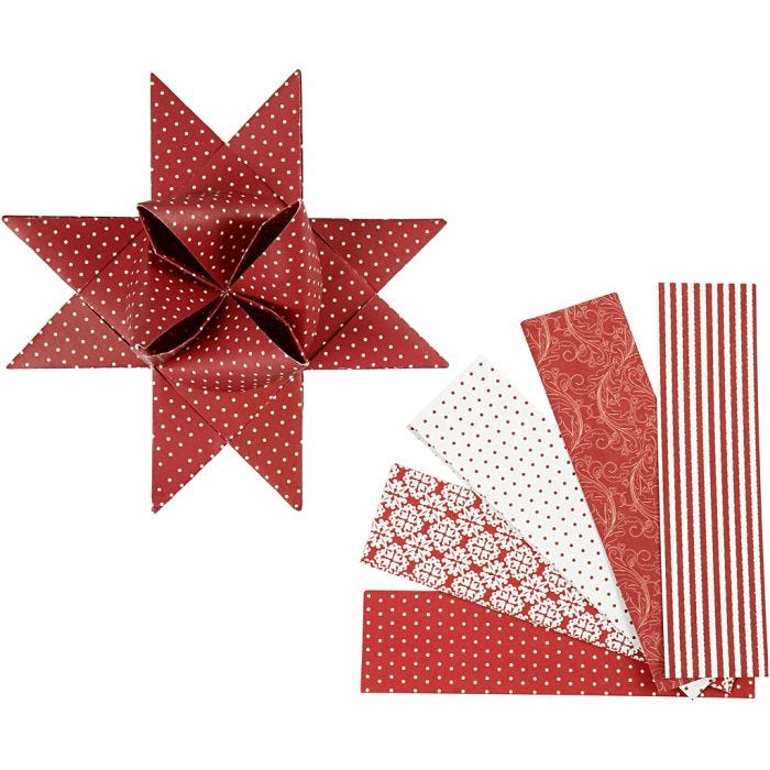 Papieren vlechtstroken, L: 100 cm, B: 40 mm, d 18 cm, rood, wit, 40 stroken/ 1 doos