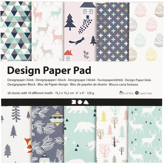 Design papierblok, vel 15,2x15,2 cm, 120 gr, lichtgroen, roze, wit, 50vel/ 1 doos
