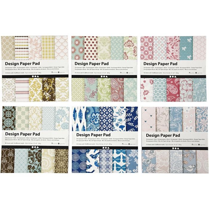 Design papierblok, vel 15,2x15,2 cm, 120 gr, diverse kleuren, 300 vel, 6x50vel/ 1 doos