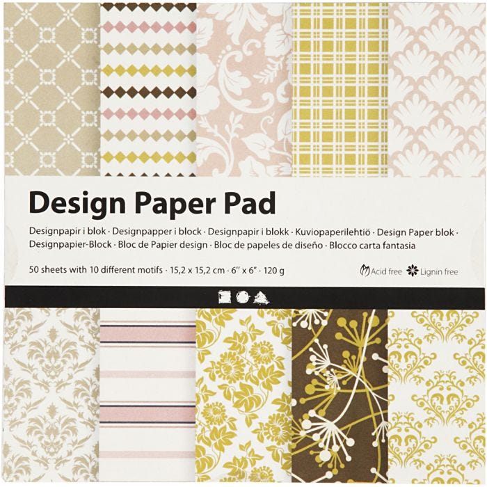Design papierblok, vel 15,2x15,2 cm, 120 gr, groen, roze, 50 vel/ 1 doos