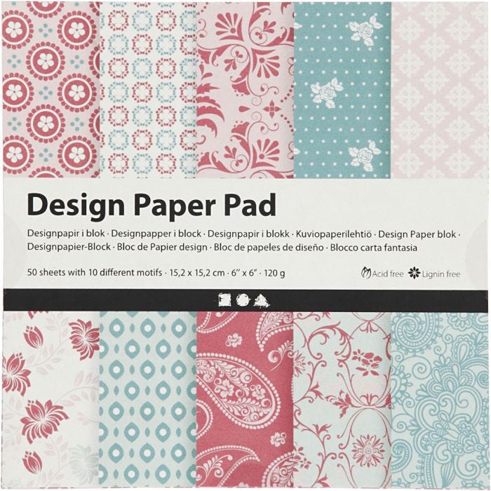 Design papierblok, vel 15,2x15,2 cm, 120 gr, roze, 50 vel/ 1 doos