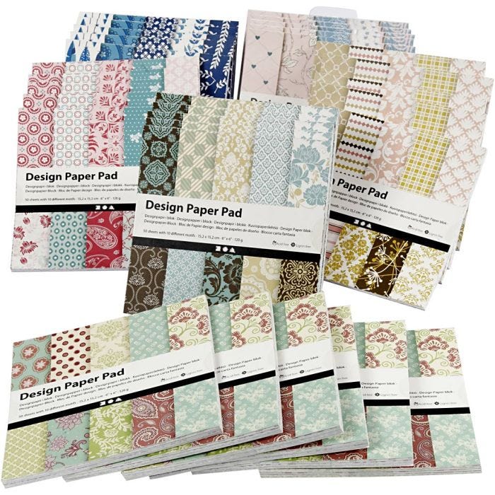 Design papierblok, vel 15,2x15,2 cm, 120 gr, diverse kleuren, 6x10stuk/ 1 doos
