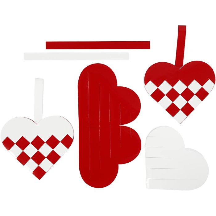 Gevlochten harten, afm 13,5x12,5 cm, rood, wit, 8 set/ 1 doos