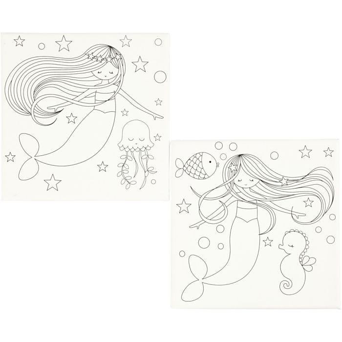 Canvas met print, zeemeermin, afm 20x20 cm, 280 gr, wit, 2 stuk/ 1 doos