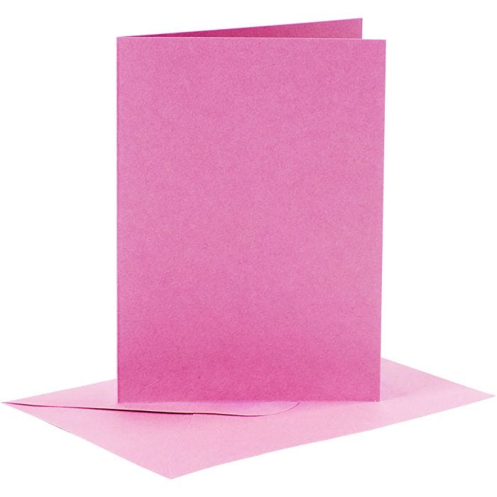 Kaarten en enveloppen, afmeting kaart 10,5x15 cm, afmeting envelop 11,5x16,5 cm, 110+220 gr, roze, 6 set/ 1 doos