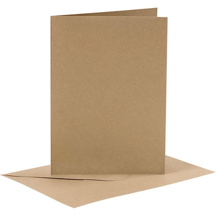 Kaarten en enveloppen, afmeting kaart 10,5x15 cm, afmeting envelop 11,5x16,5 cm, 110+230 gr, naturel, 6 set/ 1 doos