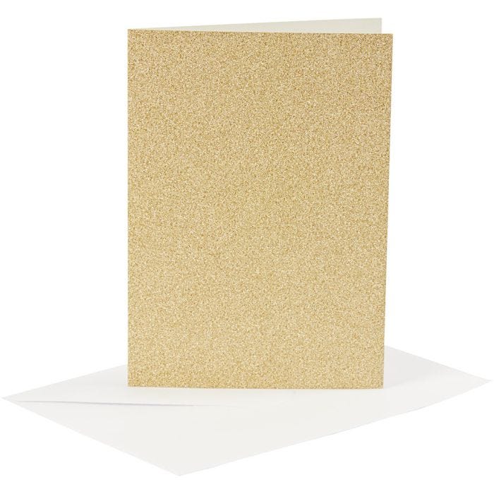 Kaarten en enveloppen, afmeting kaart 10,5x15 cm, afmeting envelop 11,5x16,5 cm, glitter, 120+250 gr, goud, 4 set/ 1 doos