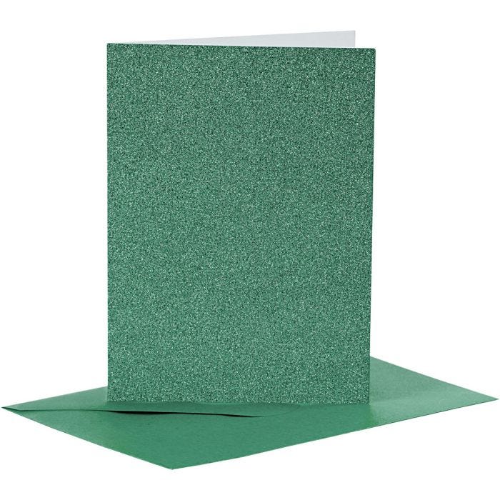 Kaarten en enveloppen, afmeting kaart 10,5x15 cm, afmeting envelop 11,5x16,5 cm, glitter, 110+250 gr, groen, 4 set/ 1 doos