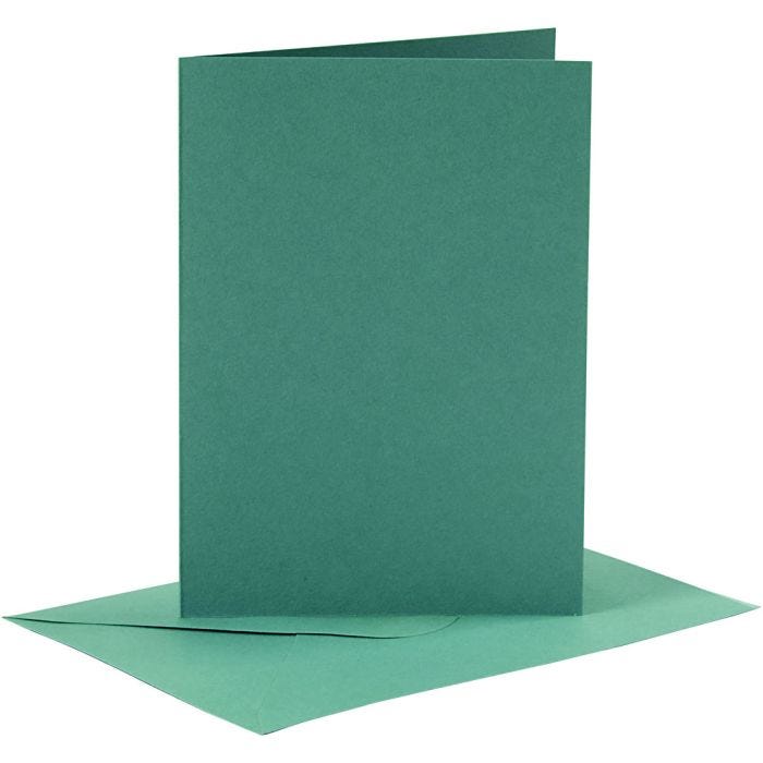 Kaarten en enveloppen, afmeting kaart 10,5x15 cm, afmeting envelop 11,5x16,5 cm, 110+230 gr, donkergroen, 6 set/ 1 doos