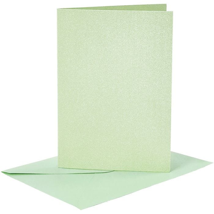 Kaarten en enveloppen, afmeting kaart 10,5x15 cm, afmeting envelop 11,5x16,5 cm, parelmoer, 120+210 gr, lichtgroen, 4 set/ 1 doos