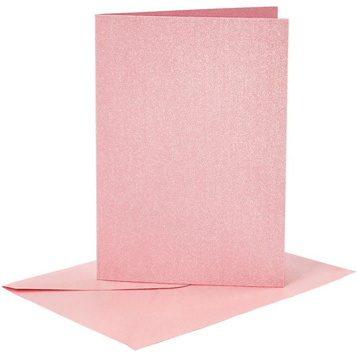 Kaarten en enveloppen, afmeting kaart 10,5x15 cm, afmeting envelop 11,5x16,5 cm, parelmoer, 120+210 gr, roze, 4 set/ 1 doos
