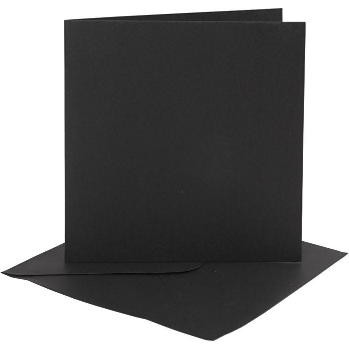 Kaarten en enveloppen, afmeting kaart 15,2x15,2 cm, afmeting envelop 16x16 cm, 230 gr, zwart, 4 set/ 1 doos