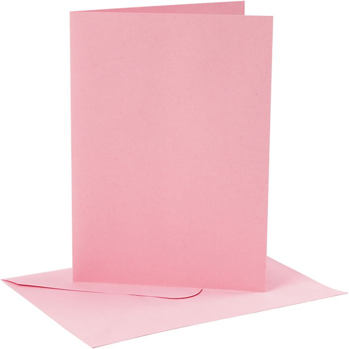 Kaarten en enveloppen, afmeting kaart 12,7x17,8 cm, afmeting envelop 13,3x18,5 cm, 220 gr, roze, 4set/ 1 doos