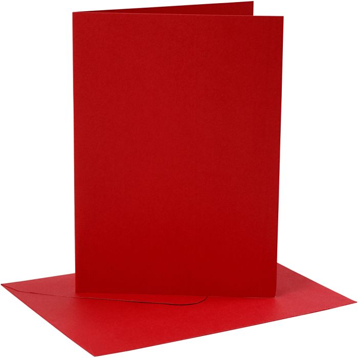 Kaarten en enveloppen, afmeting kaart 12,7x17,8 cm, afmeting envelop 13,3x18,5 cm, 230 gr, rood, 4set/ 1 doos