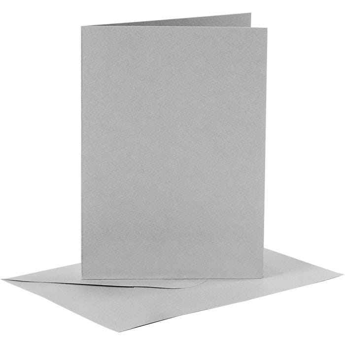 Kaarten en enveloppen, afmeting kaart 10,5x15 cm, afmeting envelop 11,5x16,5 cm, 120+210 gr, grijs, 6 set/ 1 doos