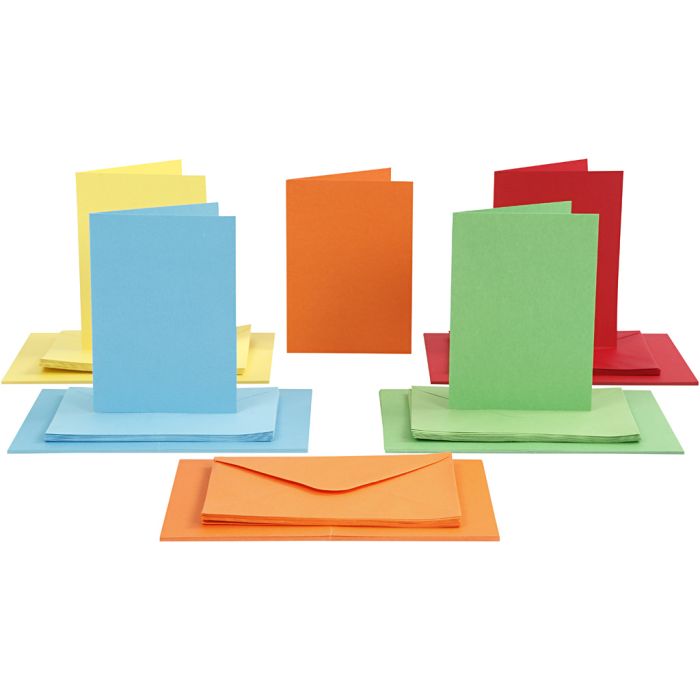 Kaarten en enveloppen, afmeting kaart 10,5x15 cm, afmeting envelop 11,5x16,5 cm, 110+220 gr, diverse kleuren, 50 set/ 1 doos