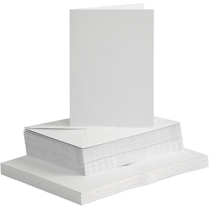 Kaarten en enveloppen, afmeting kaart 10,5x15 cm, afmeting envelop 11,5x16,5 cm, 120+240 gr, wit, 50 set/ 1 doos