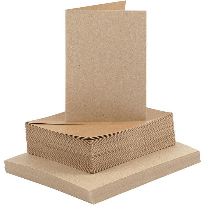 Kaarten en enveloppen, afmeting kaart 10,5x15 cm, afmeting envelop 11,5x16,5 cm, 120+240 gr, naturel, 50 set/ 1 doos