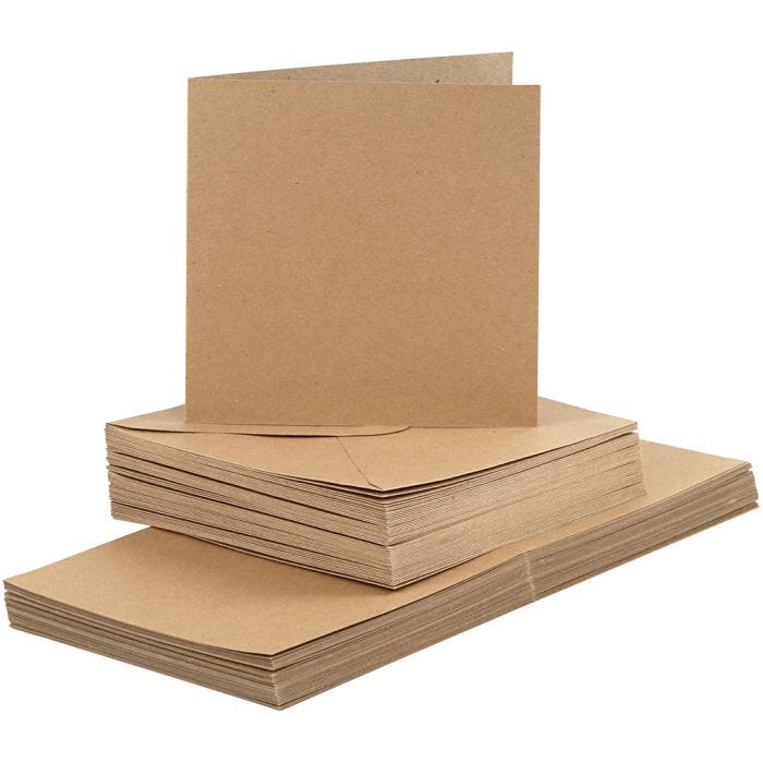 Kaarten en enveloppen, afmeting kaart 15x15 cm, afmeting envelop 16x16 cm, 120+240 gr, naturel, 50set/ 1 doos