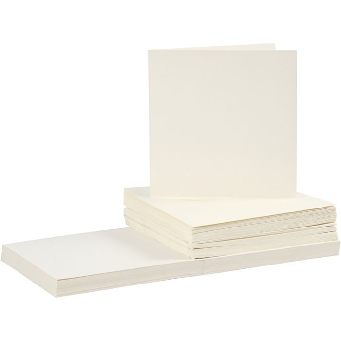 Kaarten en enveloppen, afmeting kaart 15x15 cm, afmeting envelop 16x16 cm, 110+220 gr, off-white, 50 set/ 1 doos