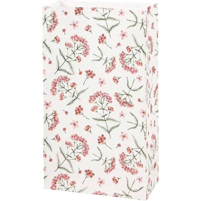 Papieren zakken, bloemen, H: 21 cm, afm 6x12 cm, 80 gr, 8 stuk/ 1 doos