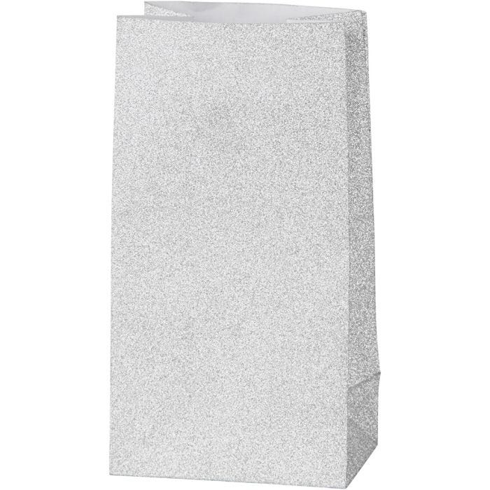 Papieren zakken, H: 17 cm, afm 6x9 cm, 120 gr, zilver, 8stuk/ 1 doos
