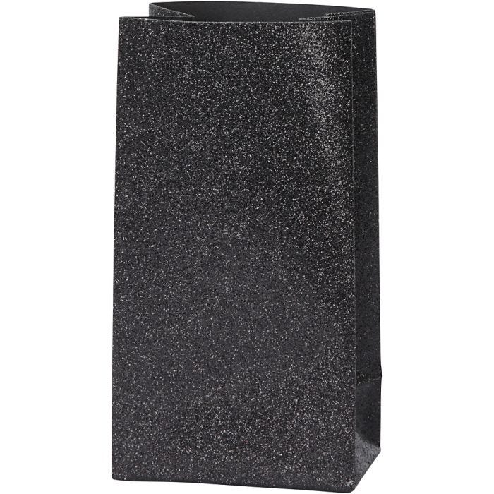 Papieren Zakken, H: 17 cm, afm 6x9 cm, 170 gr, zwart, 8 stuk/ 1 doos
