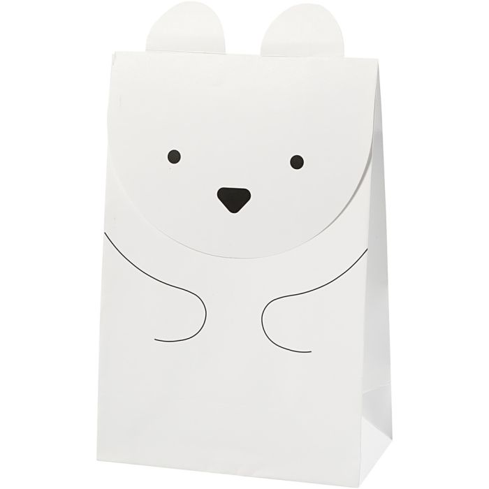 Papieren zakken, ijsbeer, H: 18 cm, afm 6x12 cm, 80 gr, wit, 6stuk/ 1 doos
