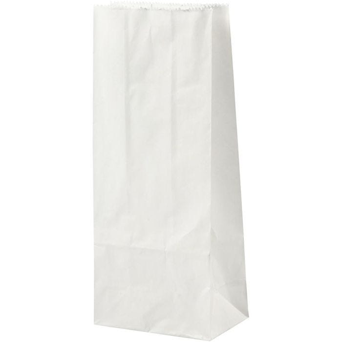 Papieren zakken, H: 22 cm, afm 6,5x9 cm, 46 gr, wit, 100stuk/ 1 doos