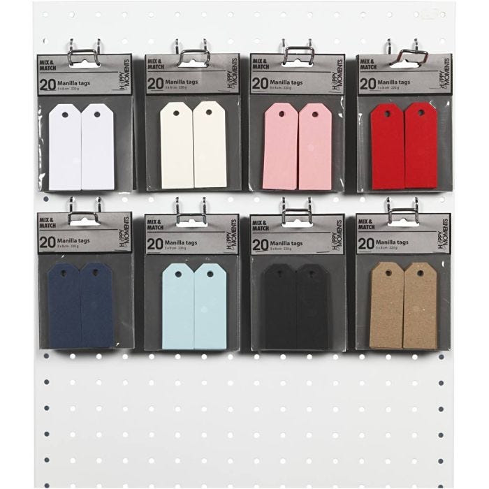 Manilla-labels, afm 3x8 cm, 220 gr, diverse kleuren, 8x10 doos/ 1 doos