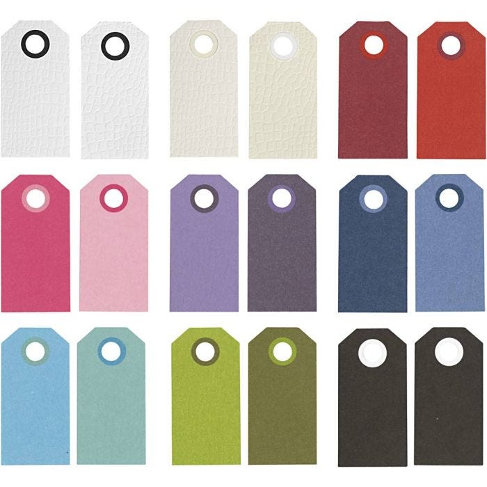 Manilla-labels, afm 6x3 cm, 250 gr, diverse kleuren, 30x10 stuk/ 1 doos