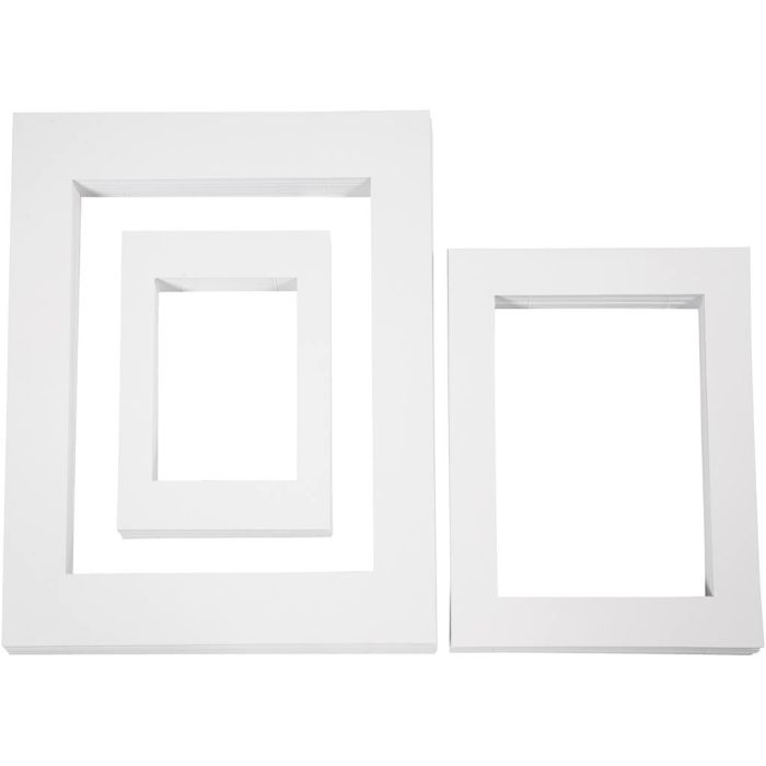 Passepartout lijsten, A3,A4,A5, afm 19,7x27,9+28,3x36,6+39,5x49,6 cm, 500 gr, wit, 3x100stuk/ 1 doos