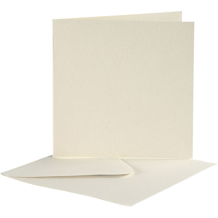 Kaarten &amp; Enveloppen, afmeting kaart 12,5x12,5 cm, afmeting envelop 13,5x13,5 cm, off-white, 10 set/ 1 doos