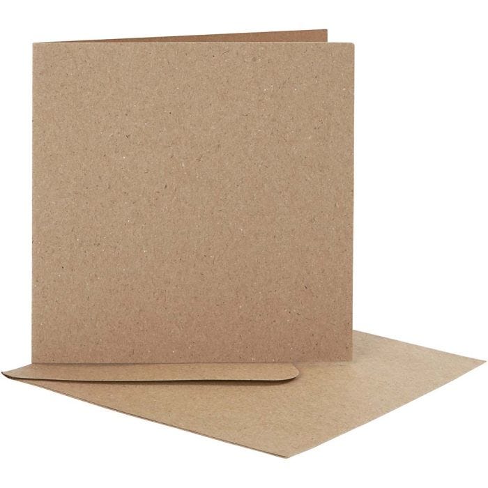 Kaarten en enveloppen, afmeting kaart 12,5x12,5 cm, afmeting envelop 13,5x13,5 cm, naturel, 10 set/ 1 doos