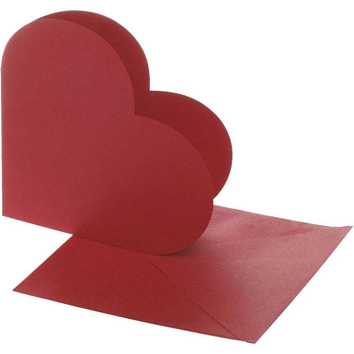 Hartvormige Kaarten, afmeting kaart 12,5x12,5 cm, afmeting envelop 13,5x13,5 cm, rood, 10 set/ 1 doos
