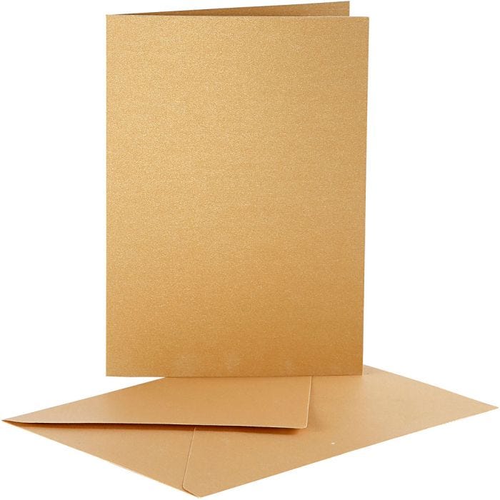 Parelmoer kaarten en enveloppen, afmeting kaart 10,5x15 cm, afmeting envelop 11,5x16,5 cm, goud, 10 set/ 1 doos