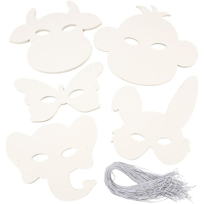Dierenmaskers, H: 13-24 cm, B: 20-28 cm, 230 gr, wit, 100stuk/ 1 doos