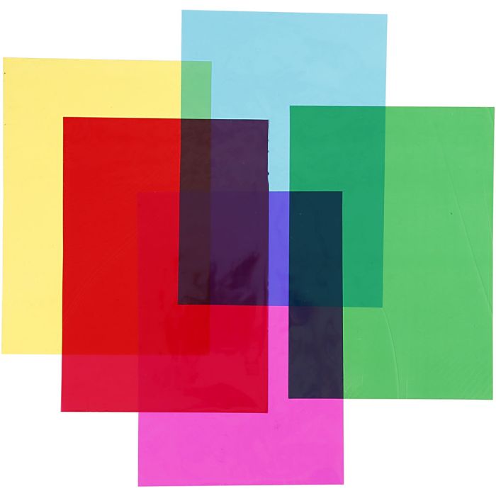 Cellofaan, vel 210x297 mm, diverse kleuren, 5x20vel/ 1 doos