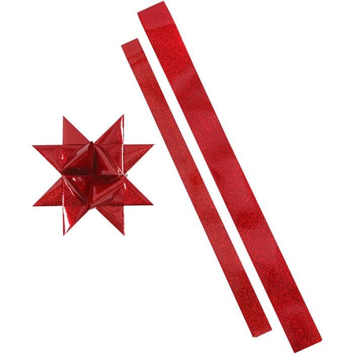 Sterstroken, L: 86+100 cm, B: 25+40 mm, d 11,5+18,5 cm, rood, rood glitter, 16stroken/ 1 doos