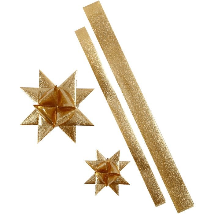 Sterstroken, L: 86+100 cm, B: 25+40 mm, d 11,5+18,5 cm, goud glitter, 16 stroken/ 1 doos