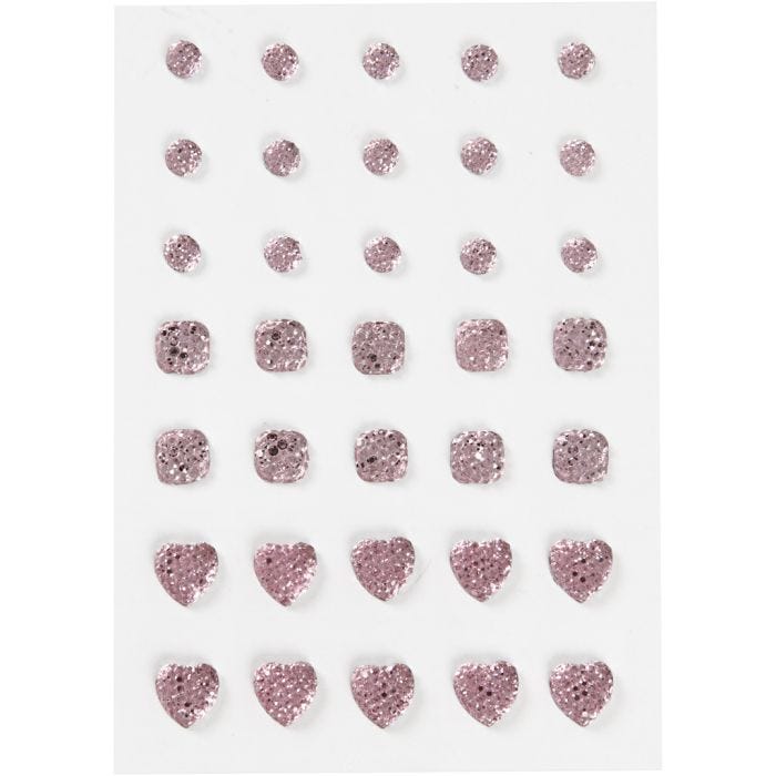 Strasstenen, rond, vierkant, hart, afm 6+8+10 mm, roze, 35 stuk/ 1 doos