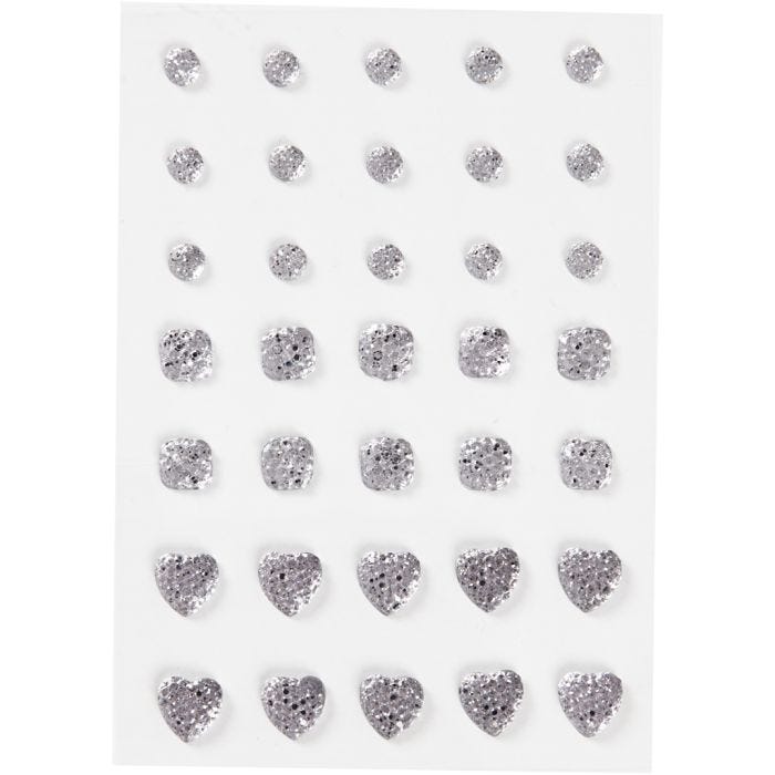 Strasstenen, rond, vierkant, hart, afm 6+8+10 mm, zilver, 35 stuk/ 1 doos
