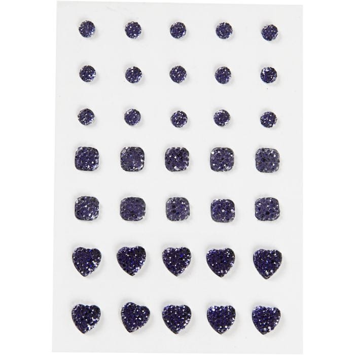 Strasstenen, rond, vierkant, hart, afm 6+8+10 mm, blauw, 35 stuk/ 1 doos