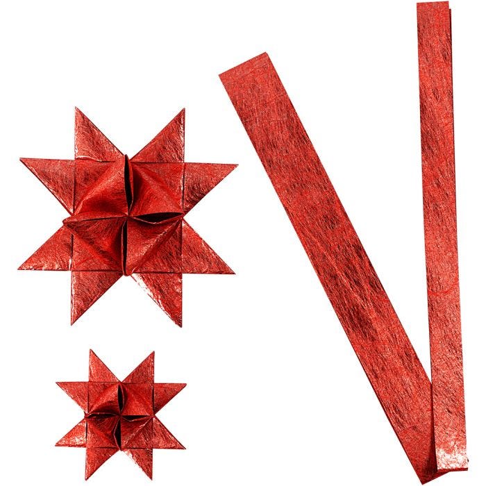 Papieren vlechtstroken, L: 44+78 cm, d 6,5+11,5 cm, B: 15+25 mm, rood, 32stroken/ 1 doos