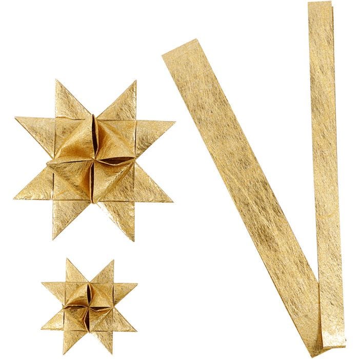 Papieren vlechtstroken, L: 44+78 cm, B: 15+25 mm, d 6,5+11,5 cm, goud, 32stroken/ 1 doos