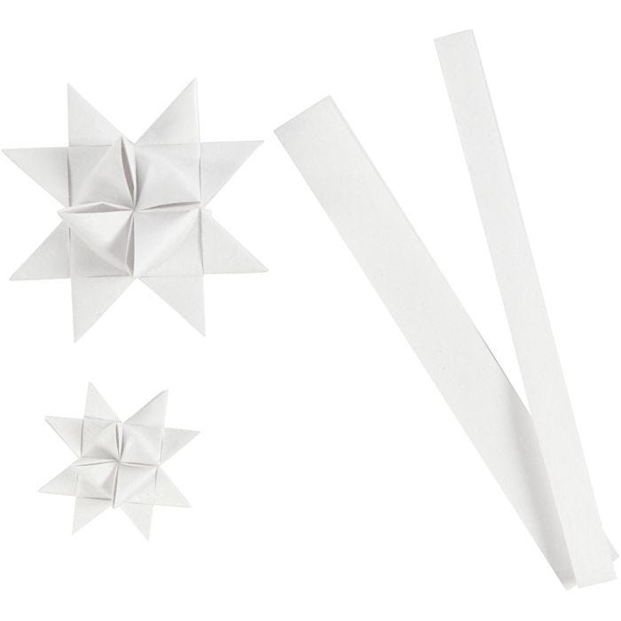 Papieren vlechtstroken, L: 44+78 cm, B: 15+25 mm, d 6,5+11,5 cm, wit, 32stroken/ 1 doos