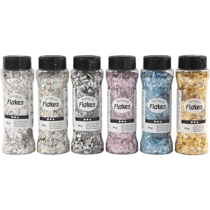 Terrazzo Vlokken, diverse kleuren, 6x90 gr/ 1 doos