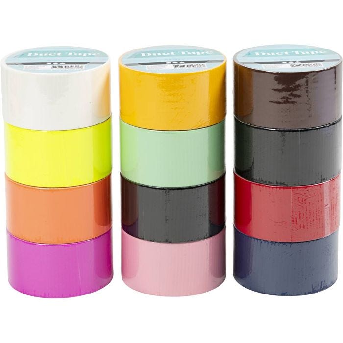 Duck tape, Effen kleur, B: 48 mm, diverse kleuren, 12x5m/ 1 doos
