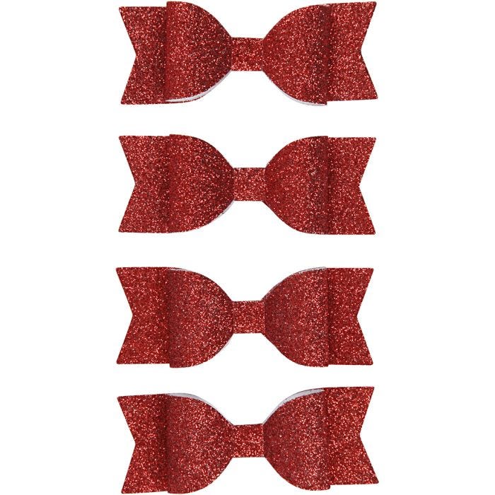 Strikken, afm 31x85 mm, rood glitter, 4 stuk/ 1 doos