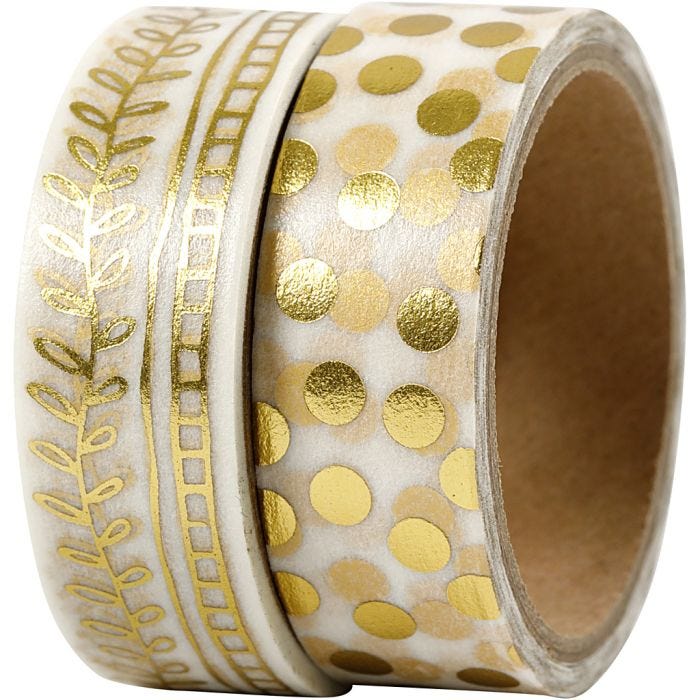 Masking Tape, ranken en stippen - folie, B: 15 mm, goud, 2x4m/ 1 doos